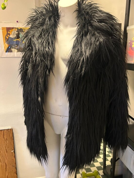 Current Mood Black Shaggy Faux Fur Y2K Coat - Picture 5 of 5